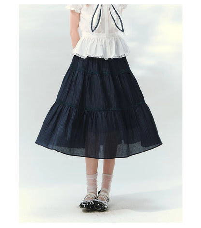 “Letter from Sea Isle” White & Navy Sailor Collar Blouse and Tiered Skirt Set