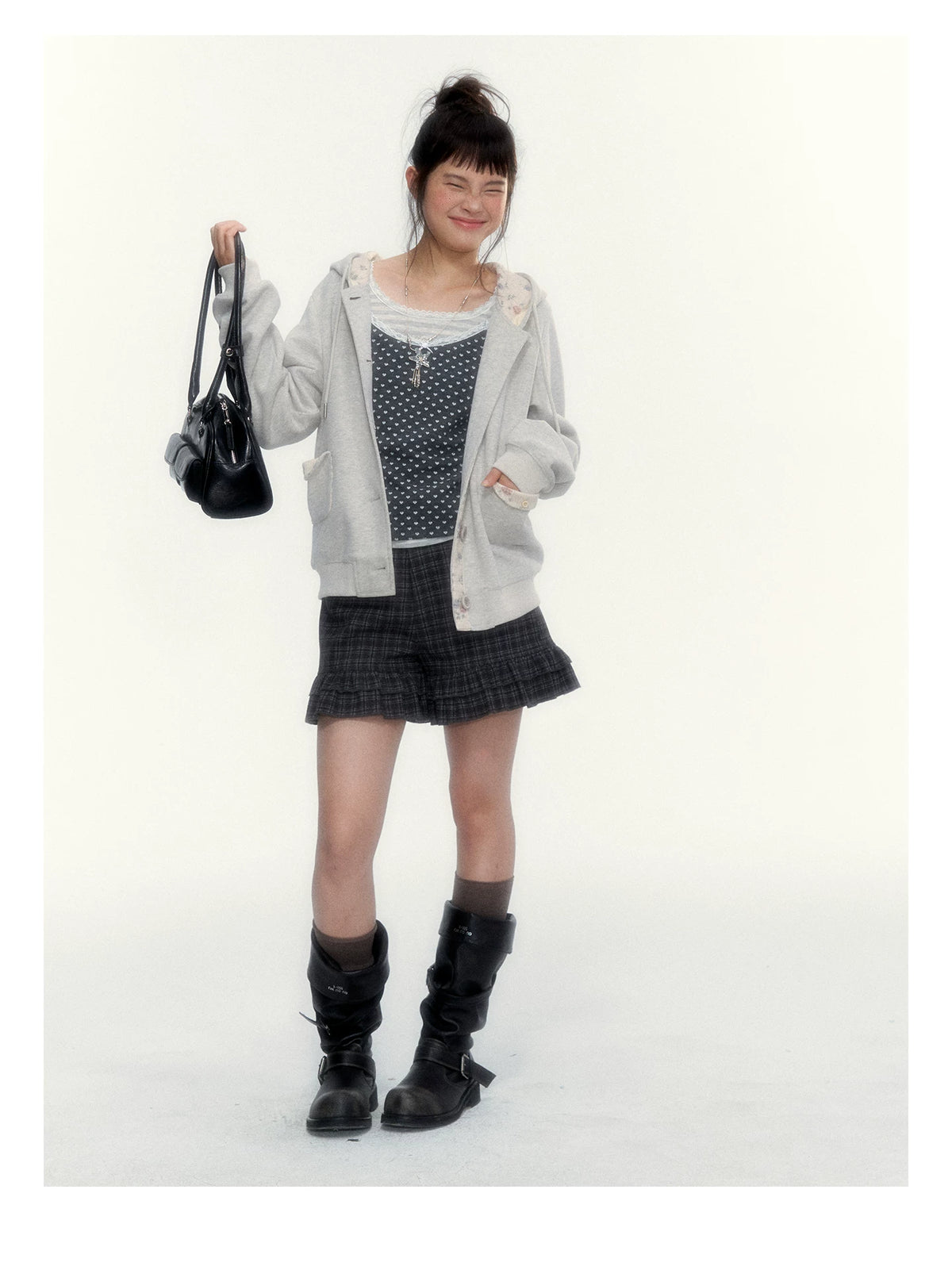 “Blooming Reverie” Light Heather Gray Floral Hooded Cardigan Sweatshirt
