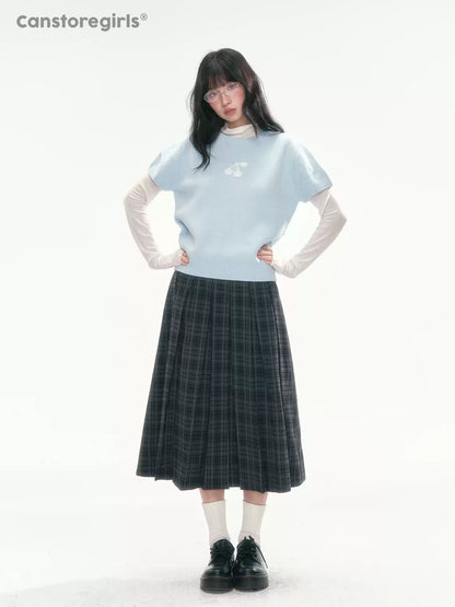 [CAN] Cropped Knit Top with Cherry Jacquard Detail