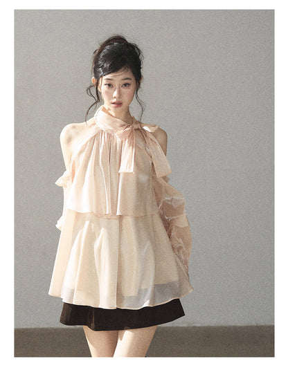 170726 "Pearlescent Glow" Pearl Pink Satin Halter Blouse
