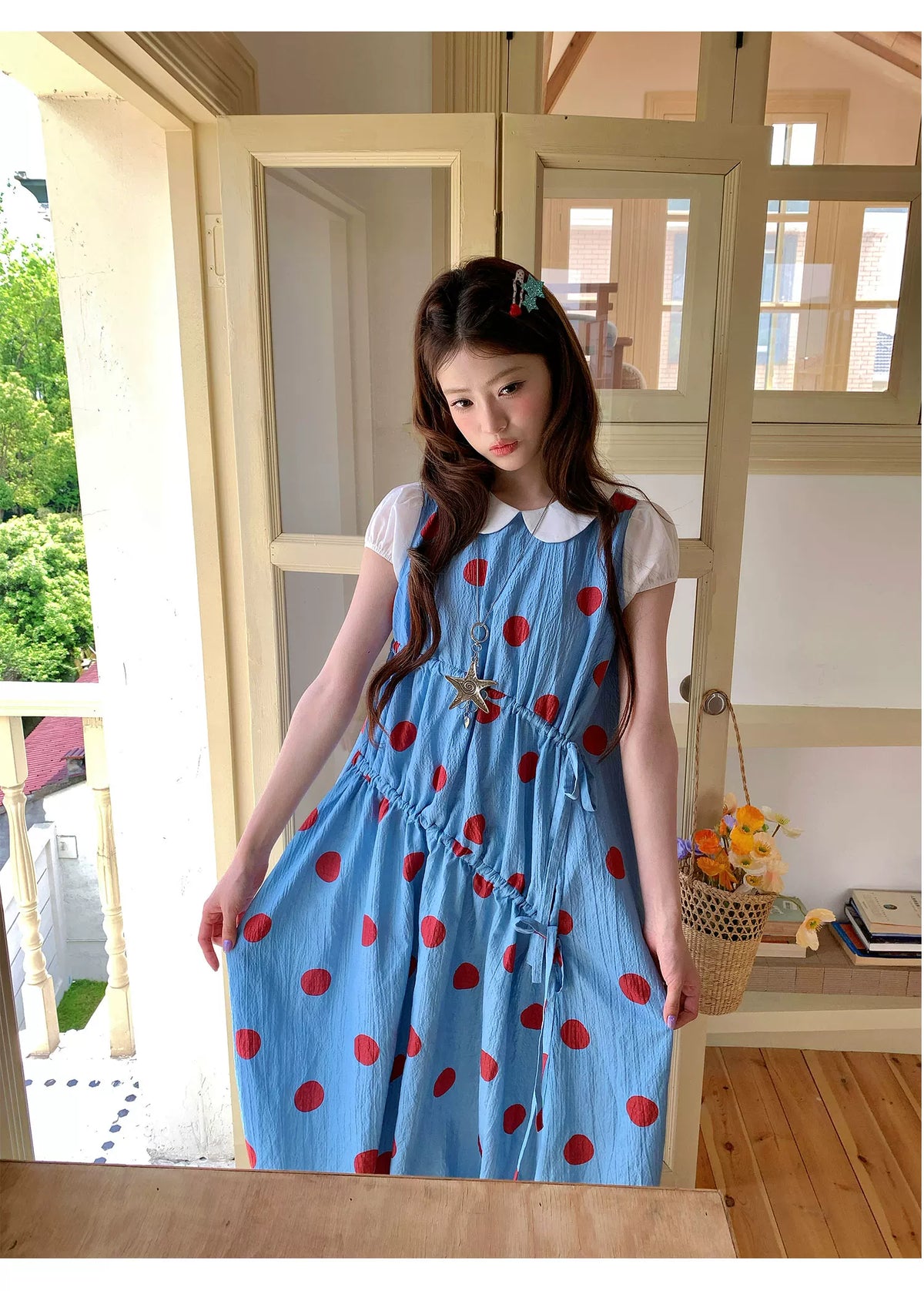 [RF] “Sea Salt Berry” Blue Polka Dot Textured Dress