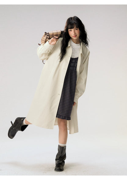 [CAN] “Oat Check Collar” Apricot Bow Cape Collar Trench Coat