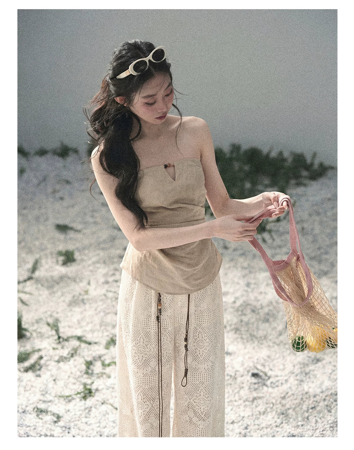 “Moonlit Haze” Dutch Cream Strapless V-Notch Top
