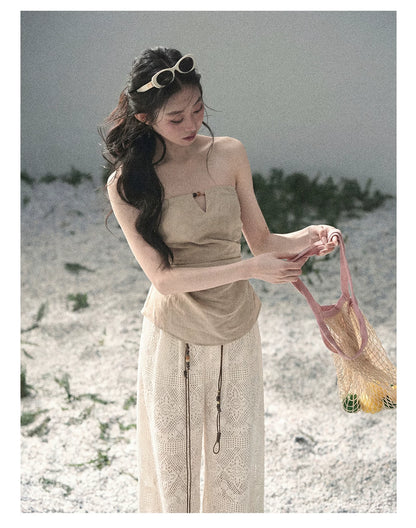 “Moonlit Haze” Dutch Cream Strapless V-Notch Top