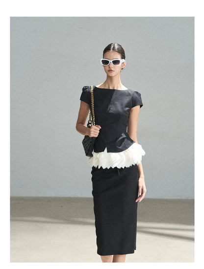 "Her Black & White Poem" Elegant Contrast Two-Piece Set