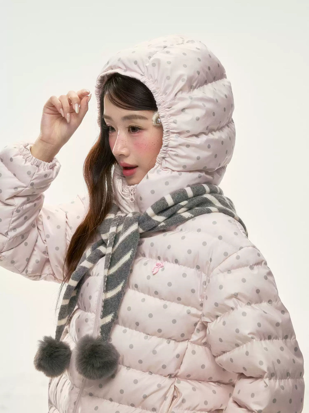 BIBIBENCY - Pink Polka Dot 90% White Duck Down Puffer Jacket