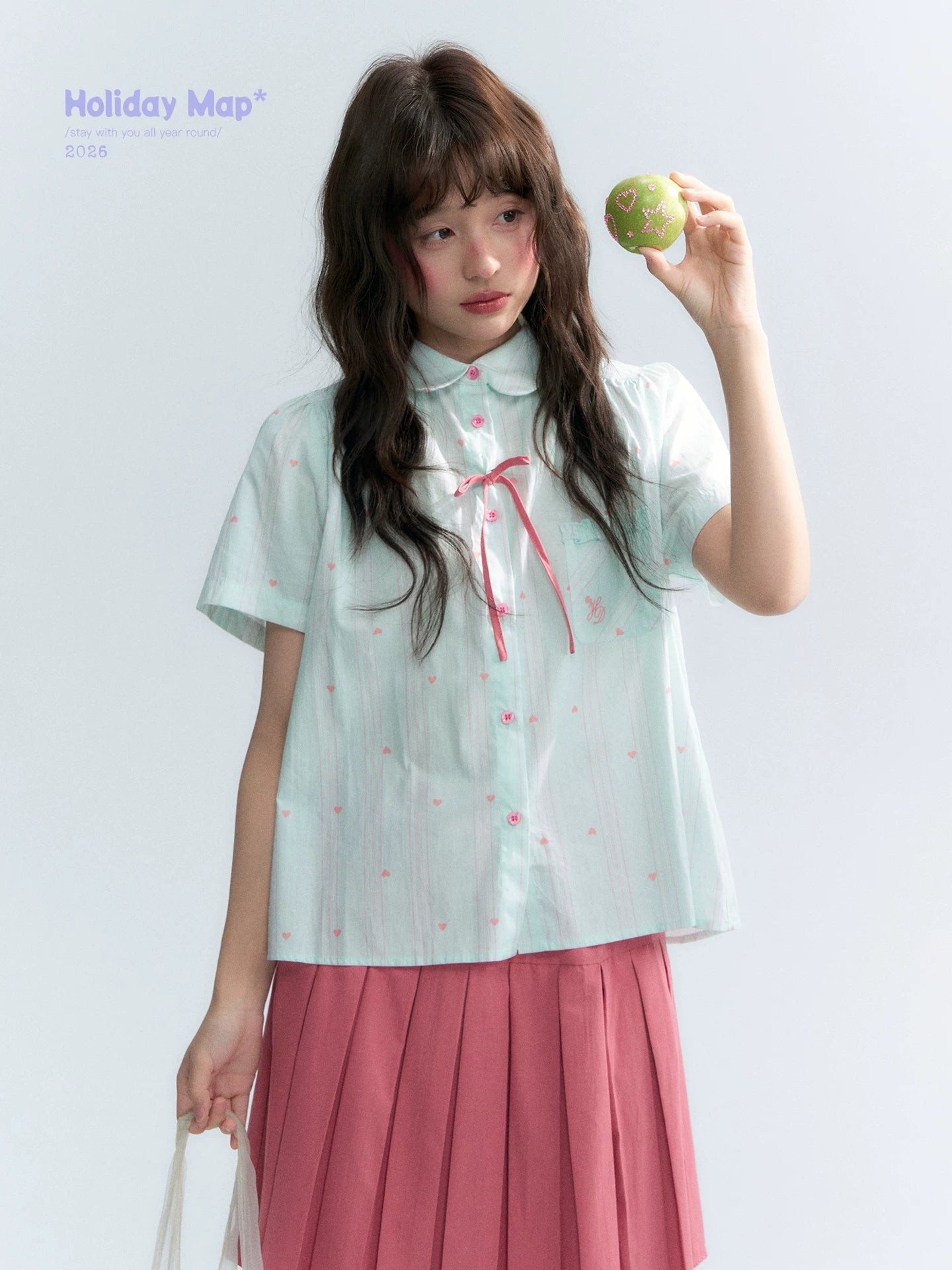 "Summer Sweetheart" Heart Stripe Blouse & Pleated Skirt Set