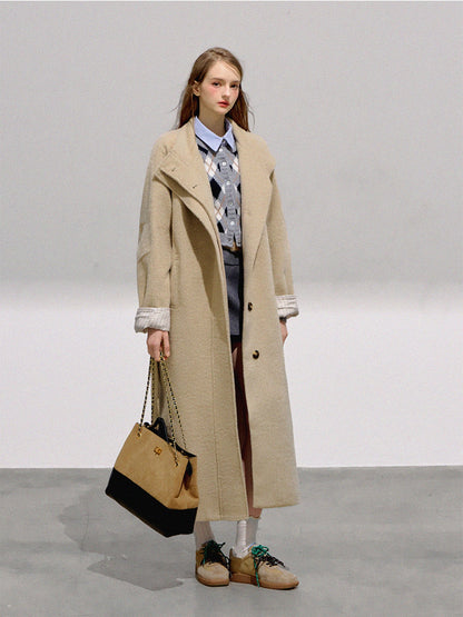 BOHOL BLING - Vintage Preppy Khaki Wool Blend Long Coat