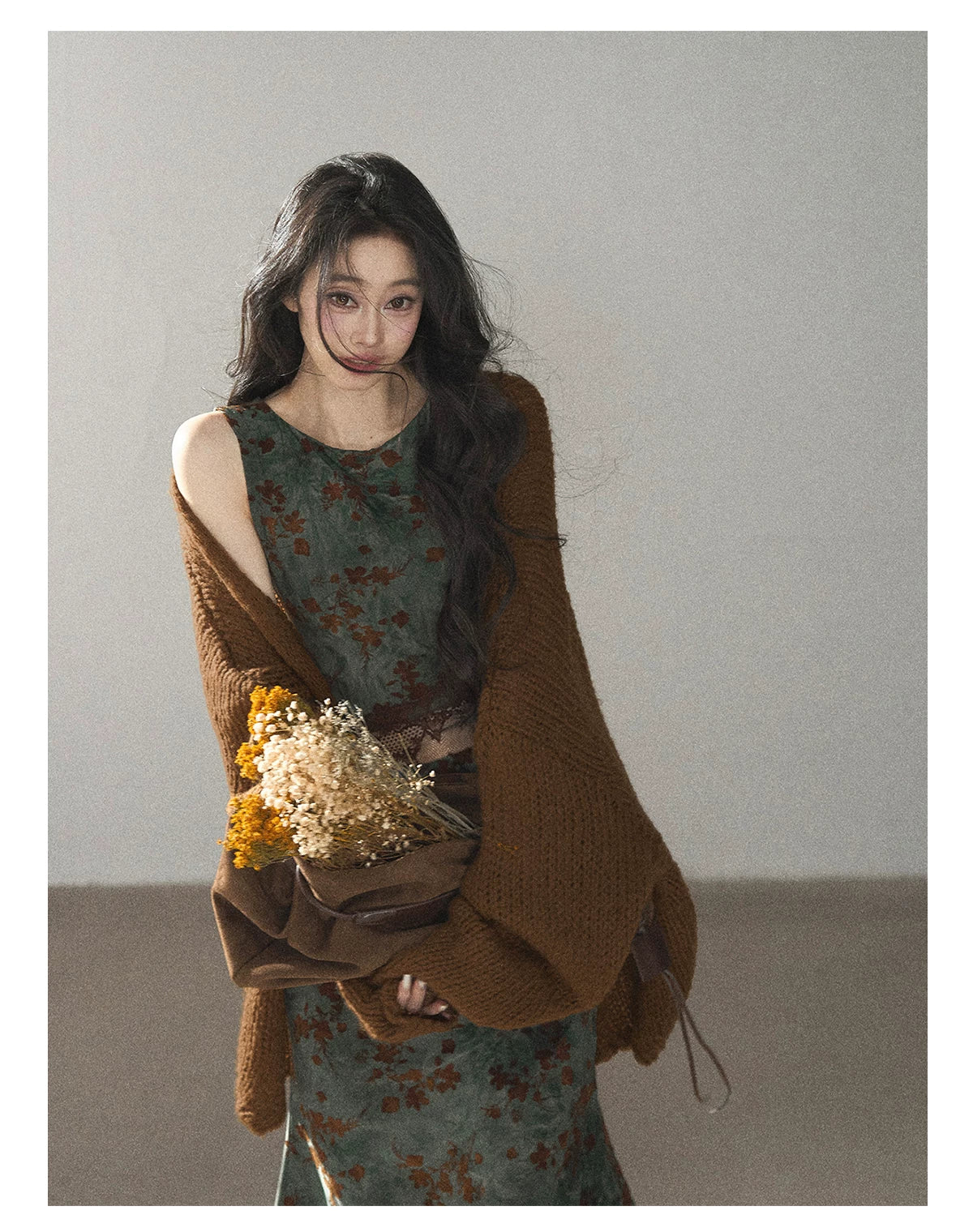 AOMALM - Caramel Brown Openwork Knit Cardigan