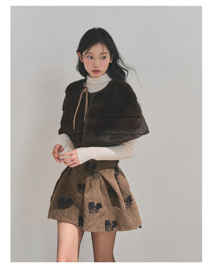 少也眼 “Whispers of Moss” Sparkle-Lined Gown with Faux-Fur Cape - Coffee/Deep Cocoa 6412124145