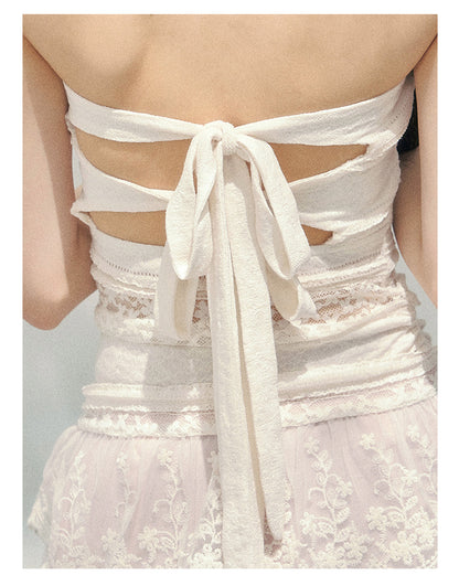 “Misty Muse” Sheer Lace Trim Tube Top Tee