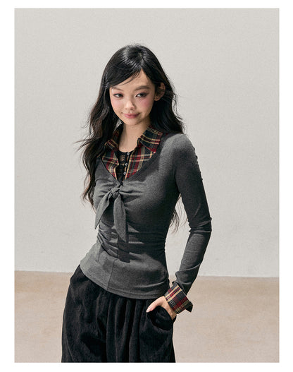 少也眼 “Her Ashen Sparks” Faux Triple-Layer Knit T-Shirt 254368463
