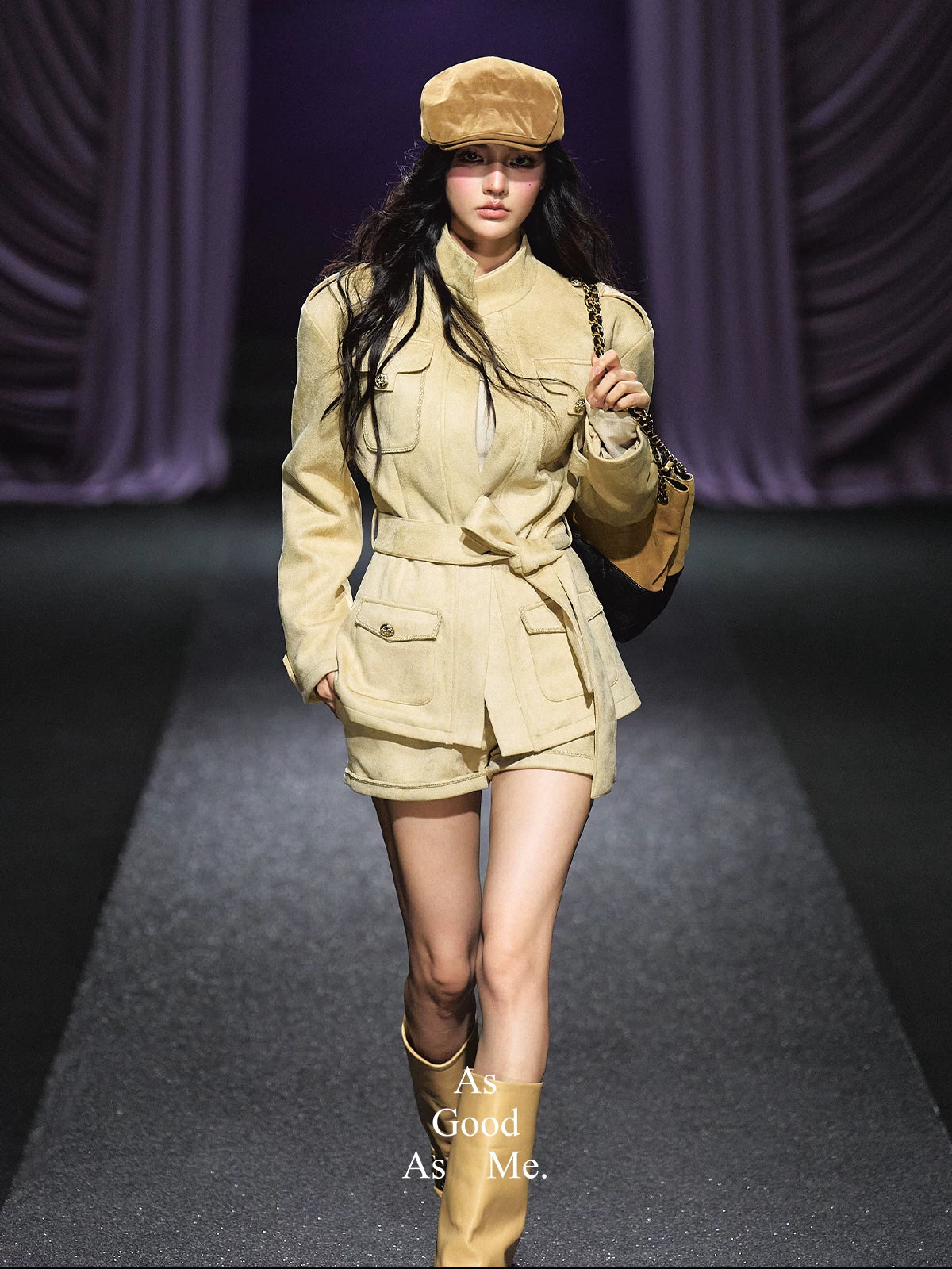 "Golden Dune" Khaki Faux Suede Jacket & Tailored Shorts Set