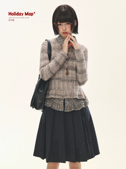 "Sandalwood Violet" Purple Mist Open-Knit Peplum Sweater