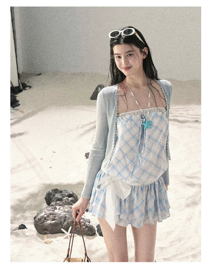 "Breeze Upon the Waves" Ice Crystal Blue Off-Shoulder Diamond Quilted Mini Dress