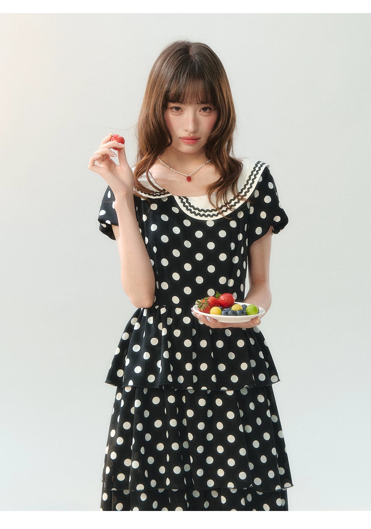 "Midnight Waltz Letter" Black Polka Dot Tiered Dress LL2026225