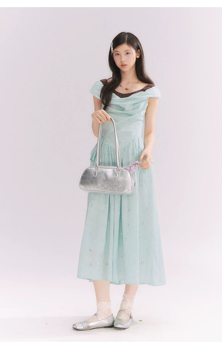 “Heartfelt Rendezvous” Mint Green French Embroidered Cutout Dress