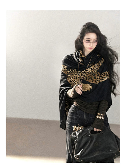 AOMALM - Korean-Style Leopard Print Shawl Scarf