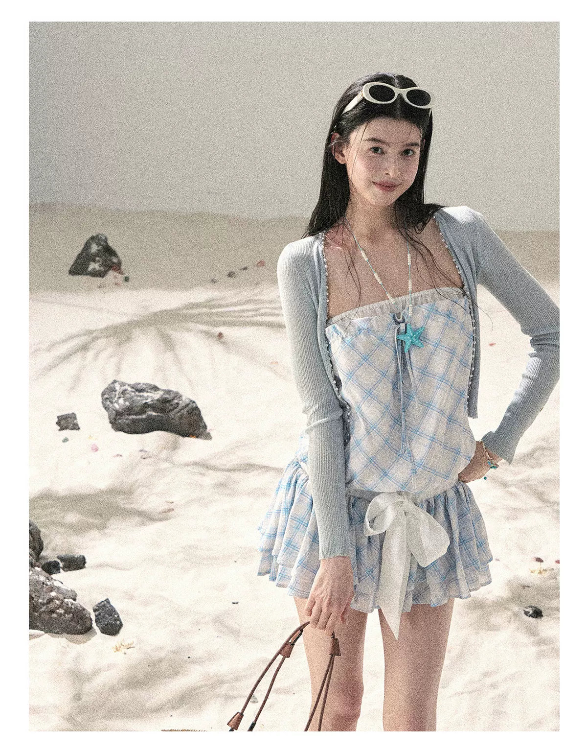 "Breeze Upon the Waves" Ice Crystal Blue Off-Shoulder Diamond Quilted Mini Dress