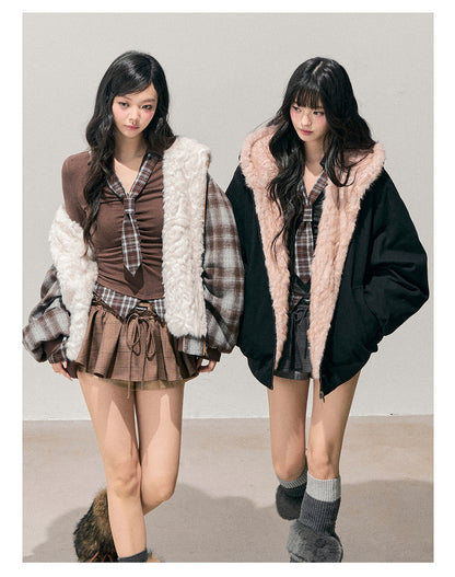 少也眼 “Pride & Prejudice” Reversible Oversize Jacket – Black & Blue Plaid