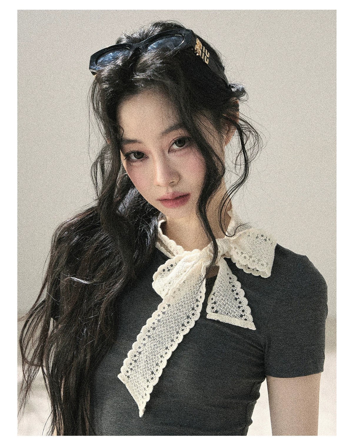 "Shadows & Soft Clouds" Slate Gray Bow Accent Crop Top