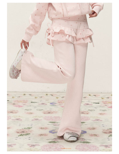 [RF] Polka Dot Hoodie and Pants Set with Zip Closure in Soft Pink