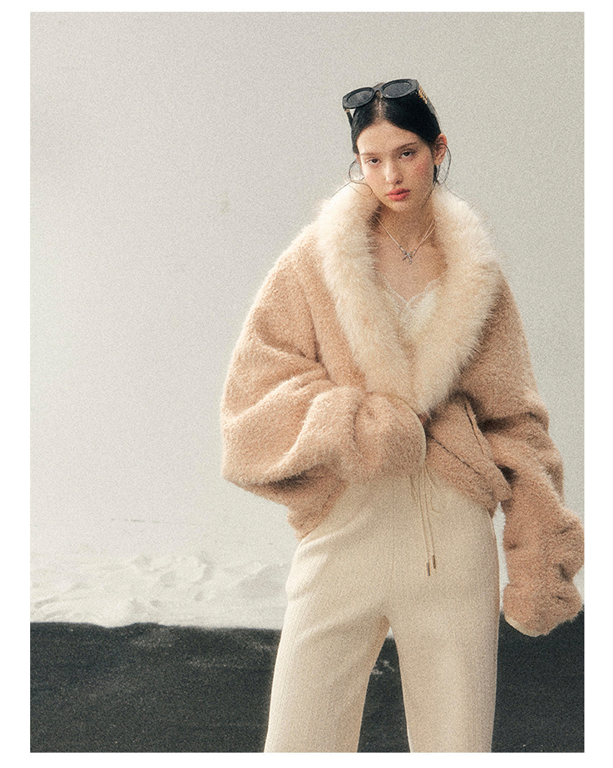 少也眼 "Velveted Sigh" Milk Tea Faux Cashmere Knit Jacket