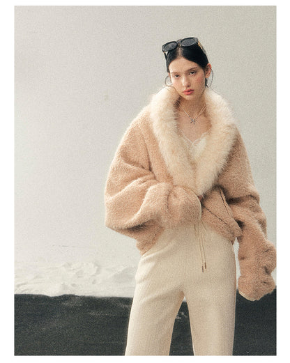 少也眼 "Velveted Sigh" Milk Tea Faux Cashmere Knit Jacket