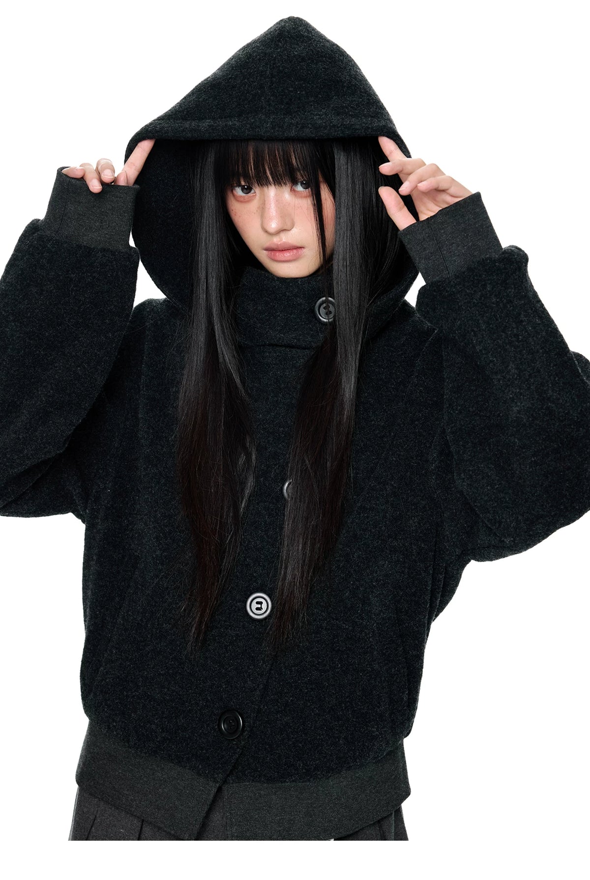 EZEK | Preppy Hooded Wool Blend Jacket with Button Front