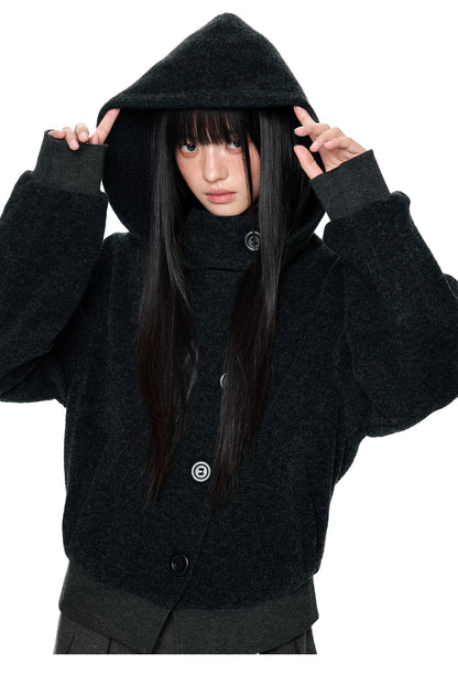 EZEK | Preppy Hooded Wool Blend Jacket with Button Front