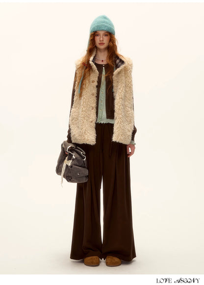 ASGONY - Reversible Plaid & Faux Fur Stand-Collar Vest