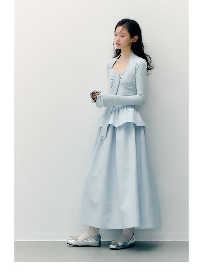 ANNATTO - Soft Sky Blue Bow-Tie Modal Strapless Dress Set