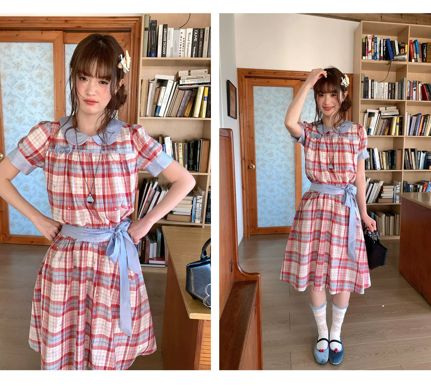 [RF] “Strawberry Soda” Vintage Plaid Cotton Midi Dress