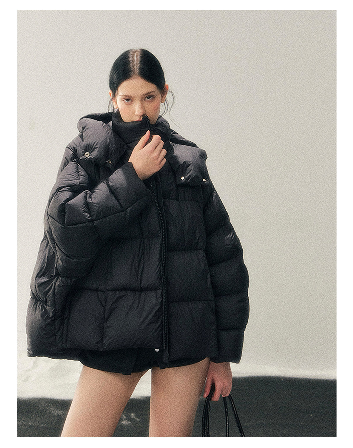 少也眼 "Thawing Snow Realm" Matte Nylon Down Puffer Jacket - Quiet Black