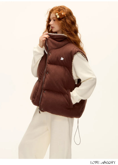 ASGONY - Reversible Plaid Lace-Trim Quilted Vest (Brown / Gray)