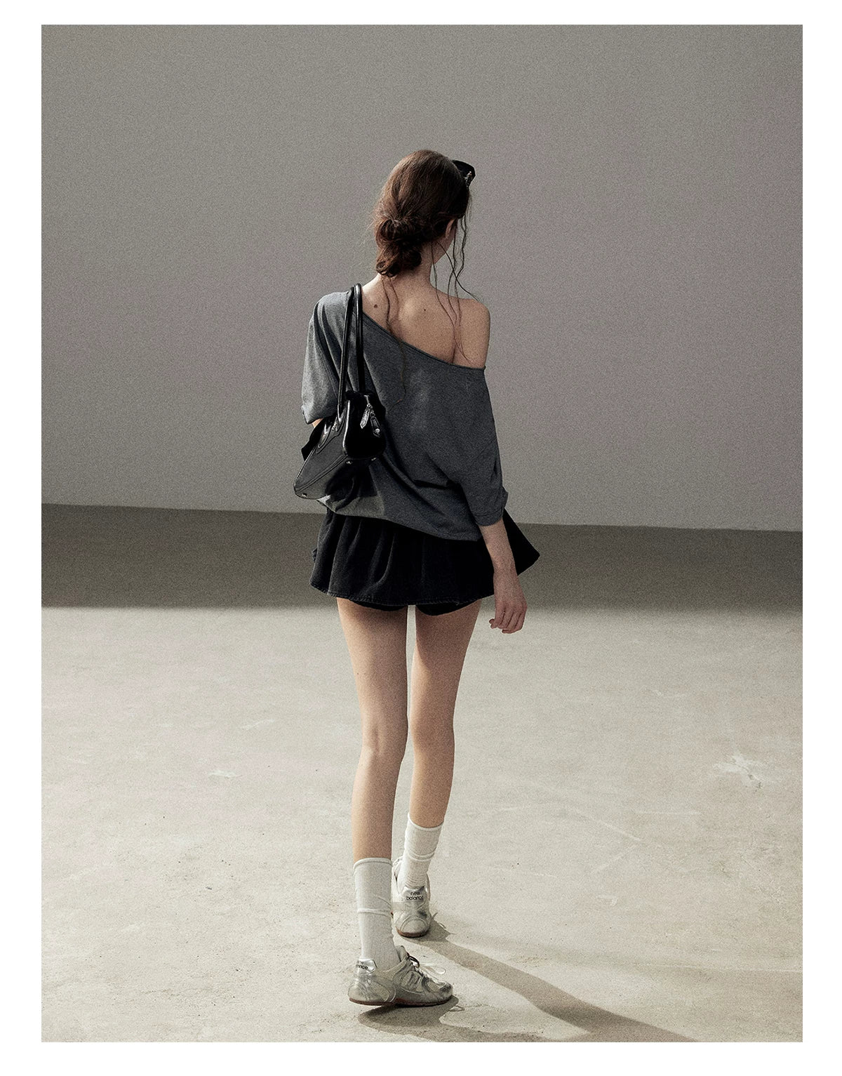 "Muted Shades of Gray" Silver Mouse Gray Off-Shoulder Tee