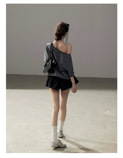 "Muted Shades of Gray" Silver Mouse Gray Off-Shoulder Tee