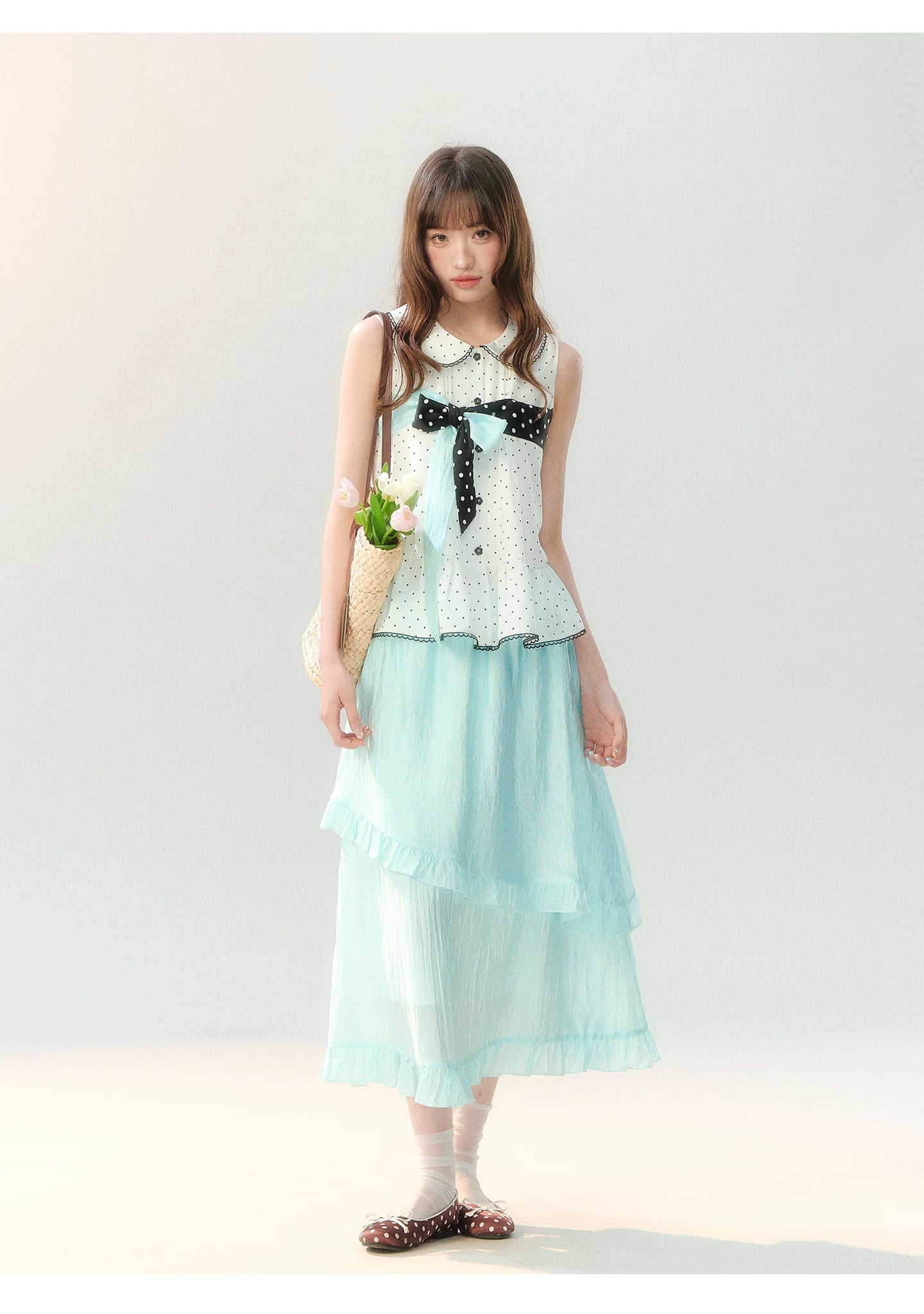 "Polka Dot Water Dream" Mint Green Ruffle Skirt Set PP2026229