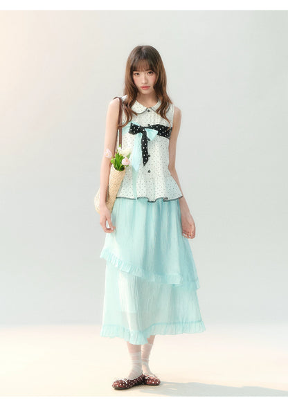 "Polka Dot Water Dream" Mint Green Ruffle Skirt Set PP2026229