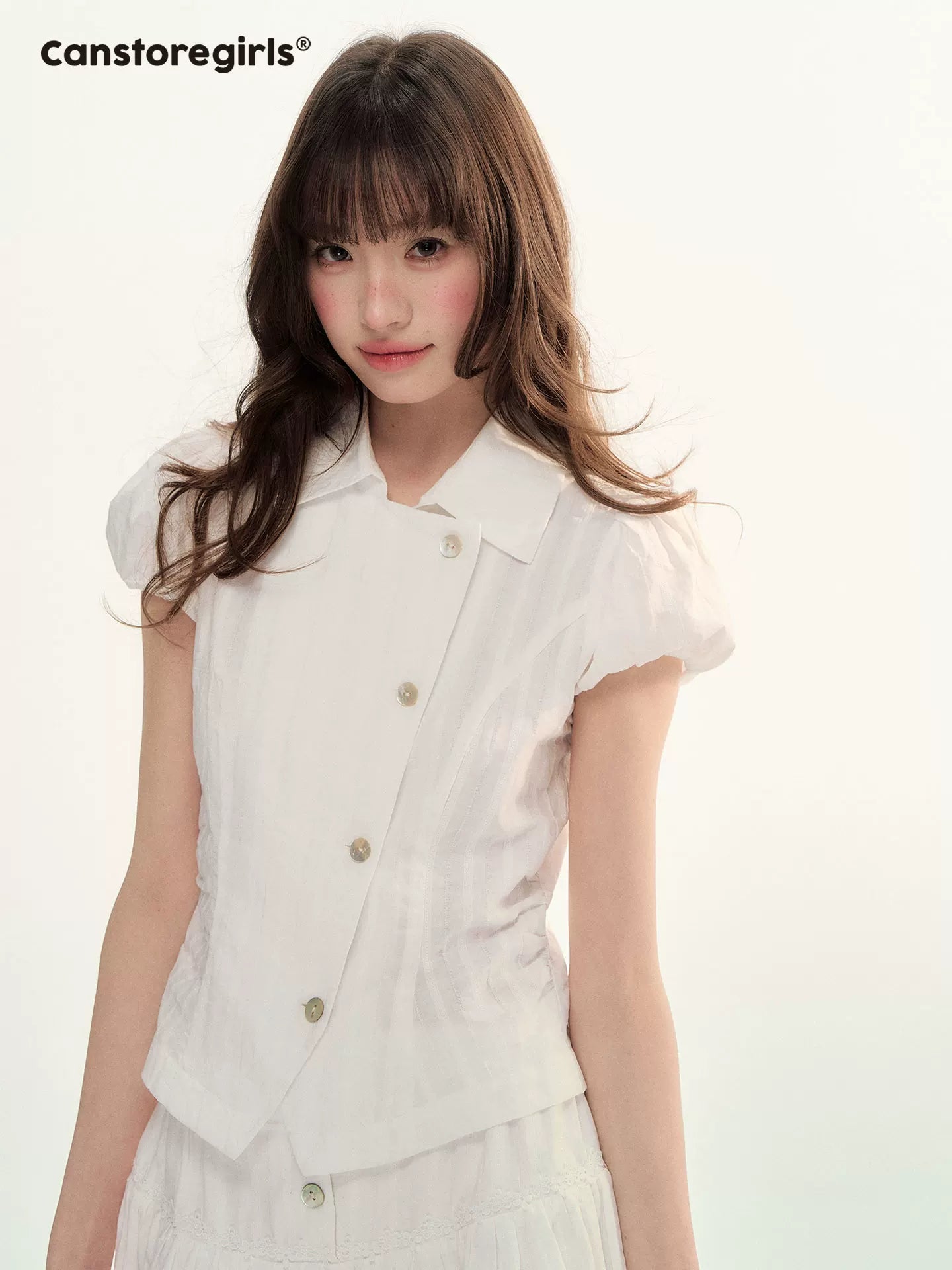 "Summer White Notes" Textured Shirt & Mini Skirt Set LL2026015