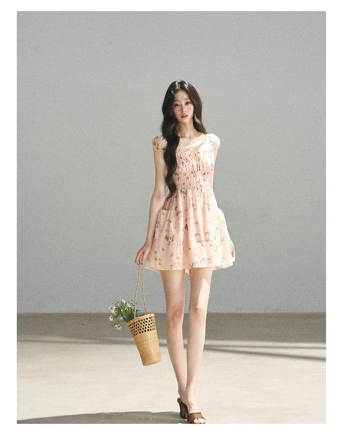 "A Meadow of Dreams" Dutch Cream Ruched Babydoll Mini Dress