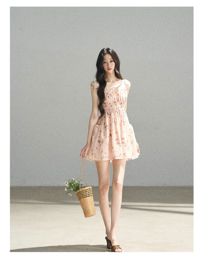 "A Meadow of Dreams" Dutch Cream Ruched Babydoll Mini Dress