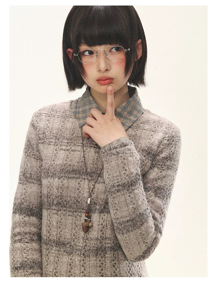 "Sandalwood Violet" Purple Mist Open-Knit Peplum Sweater