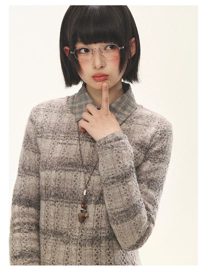 "Sandalwood Violet" Purple Mist Open-Knit Peplum Sweater