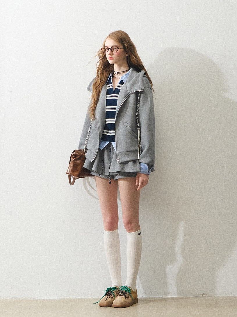 "拿铁不加糖" Unsweetened Latte Tweed Hoodie Set