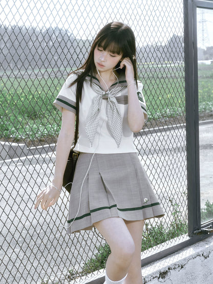 “Daisy & Spring Twins” White Sailor School Uniform Set