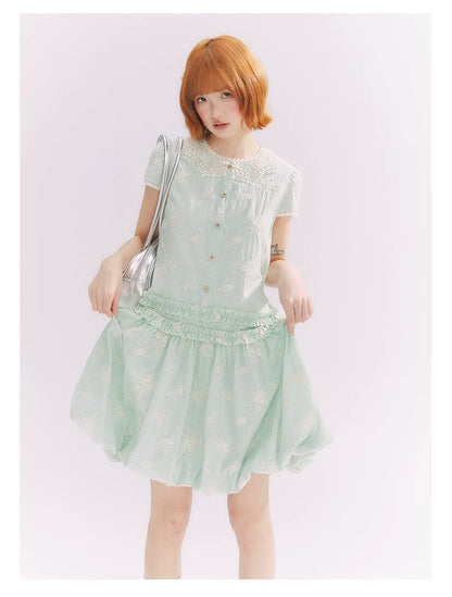 “Mint Lime” Green Stripe Lace Babydoll Dress