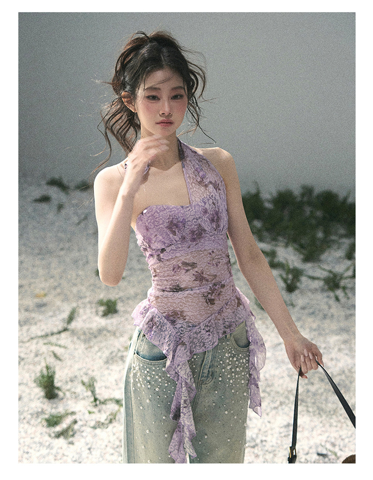 “Jacaranda Whisper” Orchid Purple Asymmetrical Halter Top