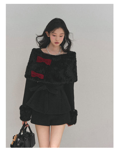 少也眼 “Drifting Through Her Dreams” – Winter Luxe Three-Piece Cape Set - Midnight Black 8746513