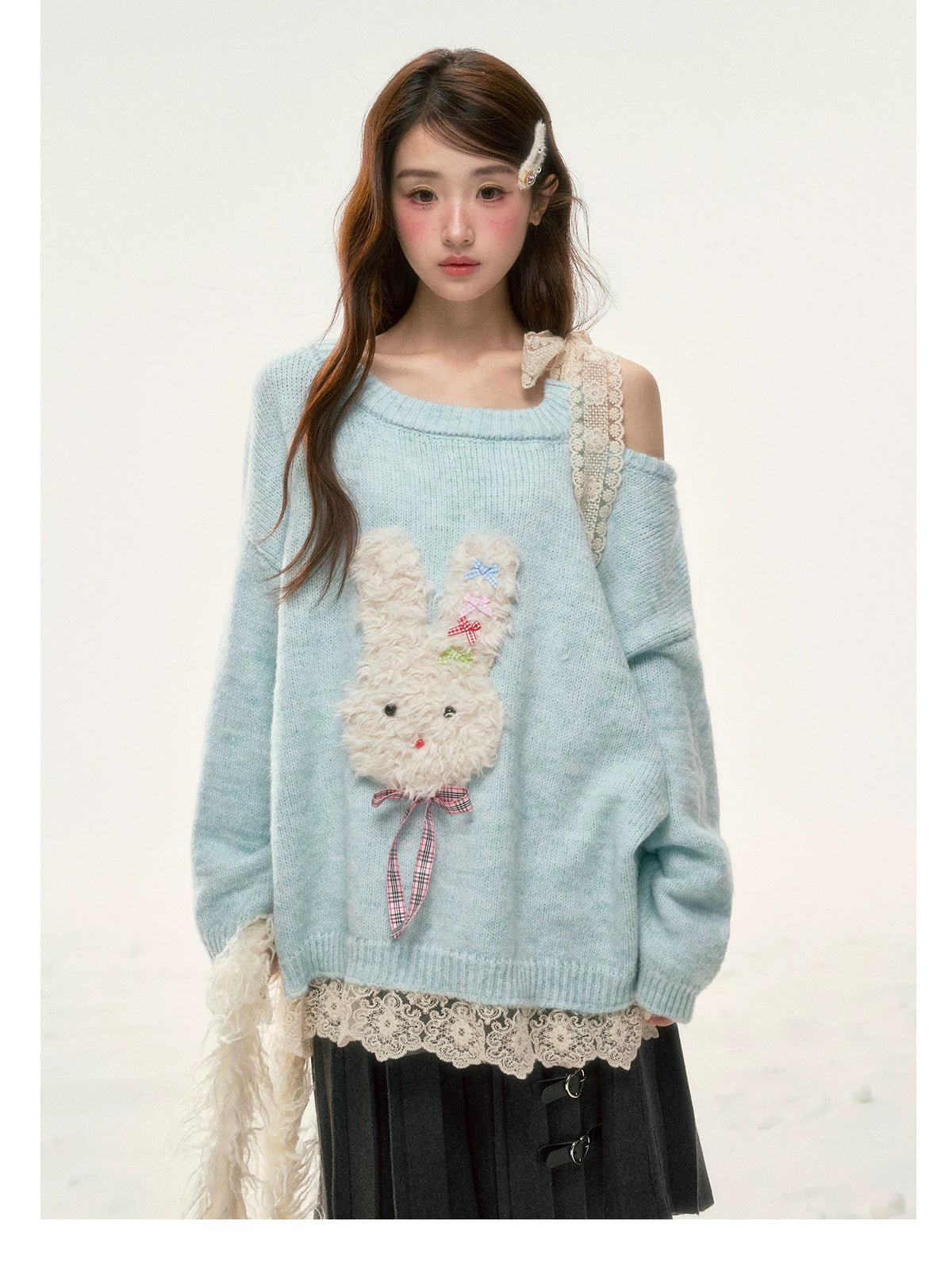 BIBIBENCY - Light Blue Bunny Alpaca-Blend Sweater